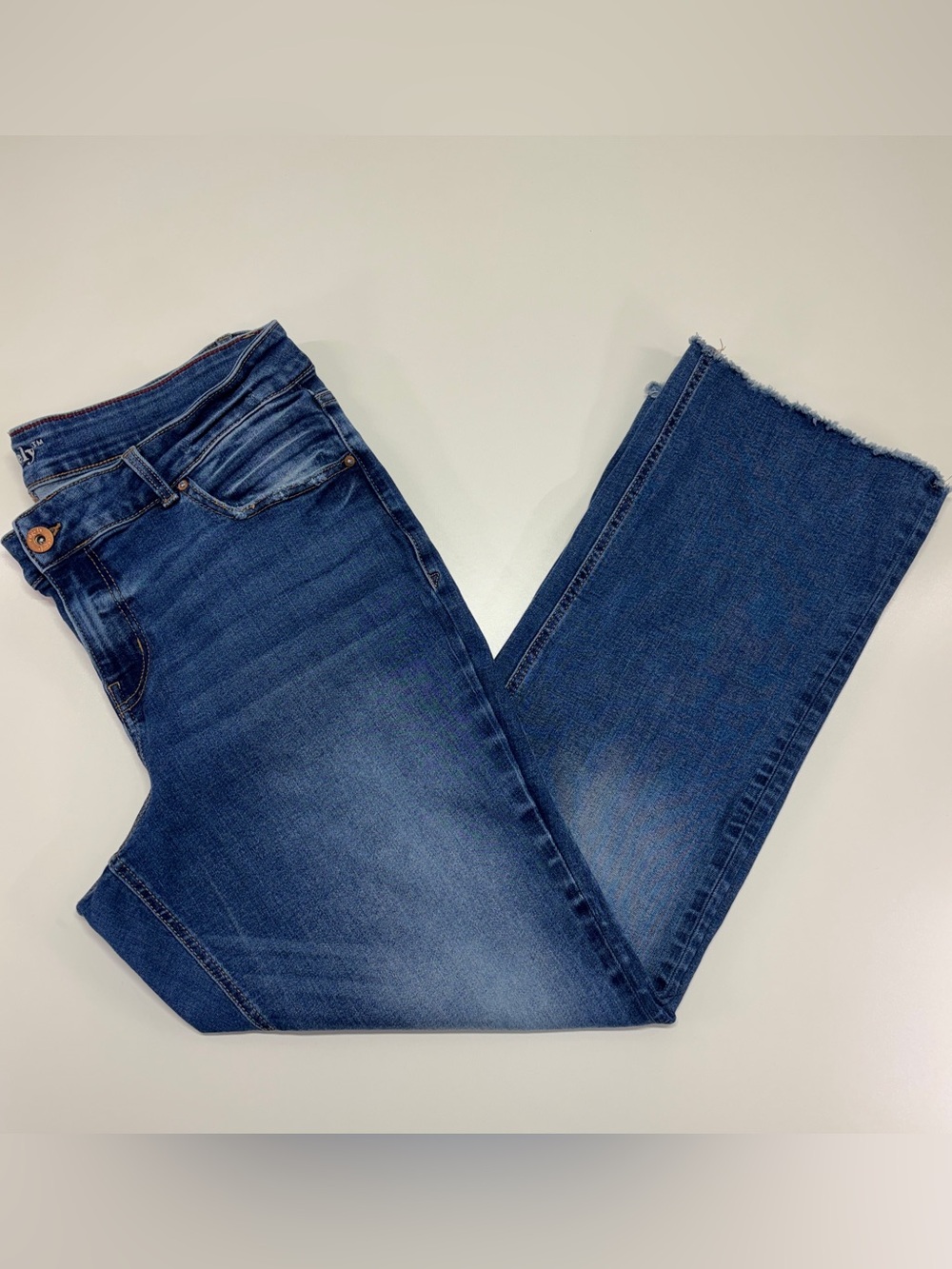 Edgely 20W Mid Rise Slim Boot Jeans Raw Hem Dark Wash Stretch Y2K